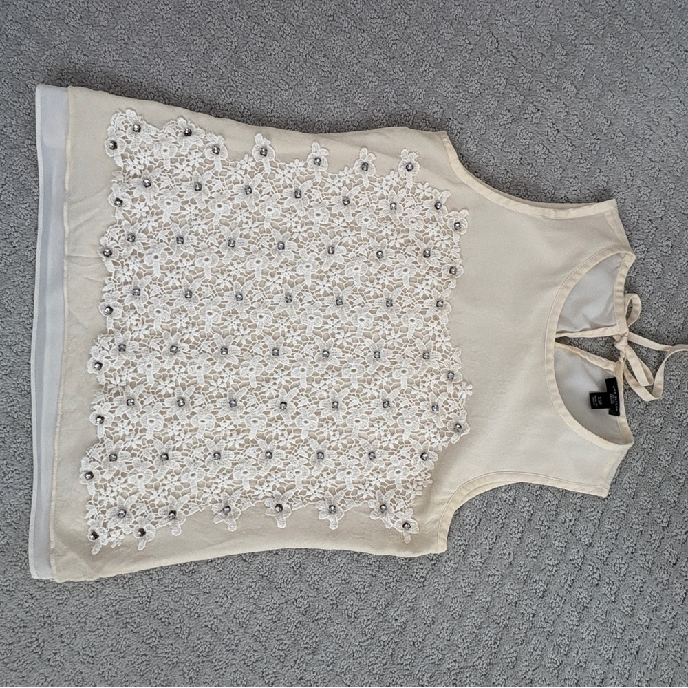 Ann Taylor Cream Lace Sleeveless Blouse